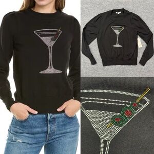 NANETTE LEPORE Black Embellished Martini Cocktail Size L Sweater Top NWT Party
